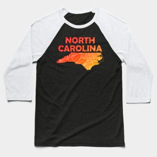 Colorful mandala art map of North Carolina with text in red and orange Baseball T-Shirt